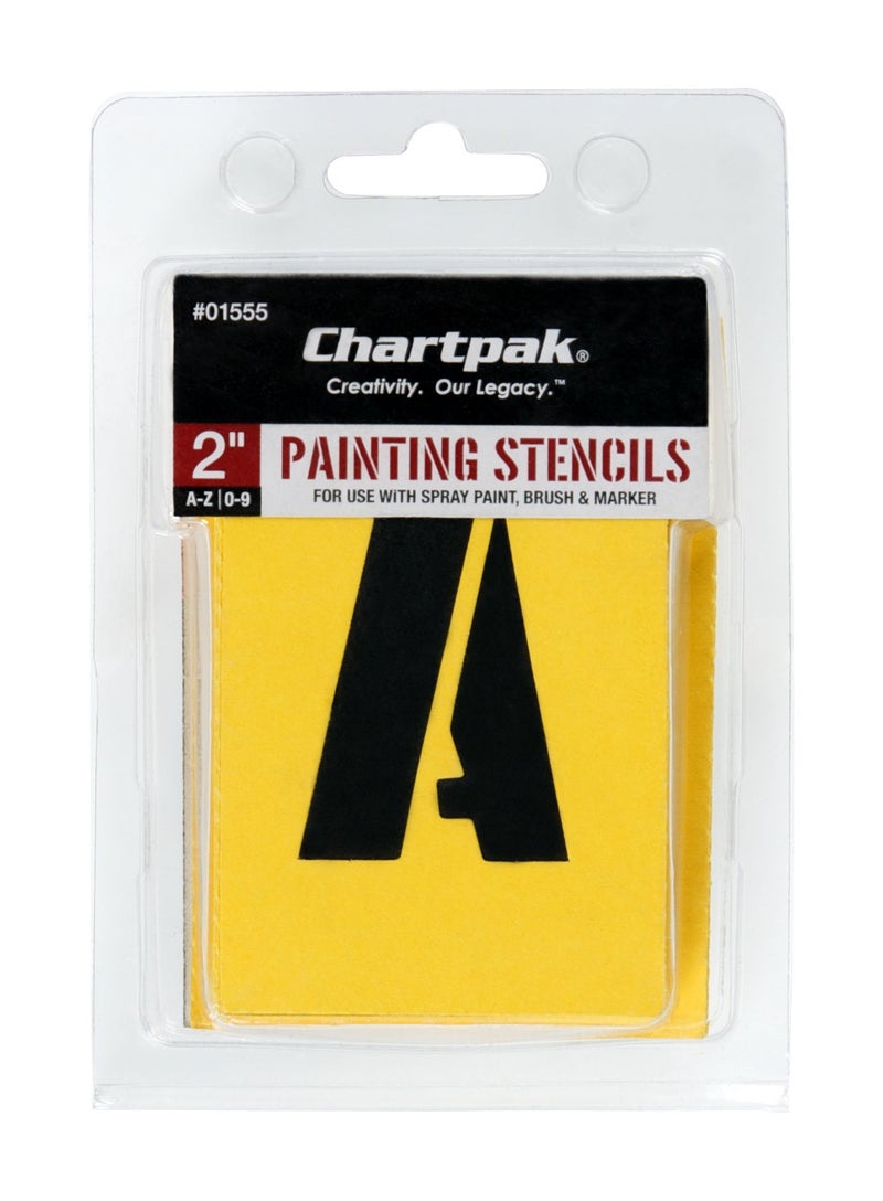 Chartpak, CHA01555, Painting Letters/Numbers Stencils, 35 / Set, Yellow, 2 Inches - Image 1